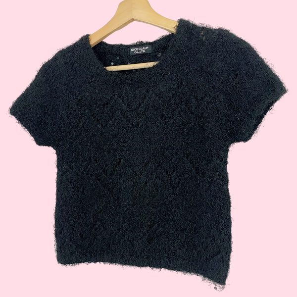 BLACK FUZZY SWEATER TOP (S)