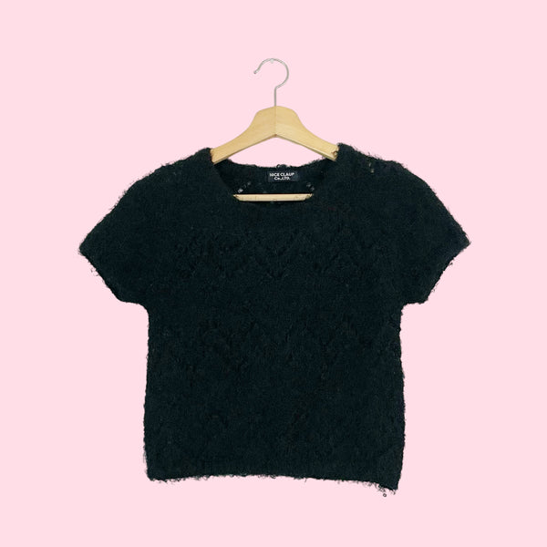 BLACK FUZZY SWEATER TOP (S)