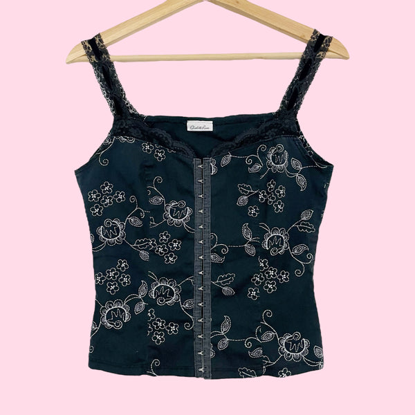 BLACK + WHITE EMBROIDERED CORSET TANK (S)