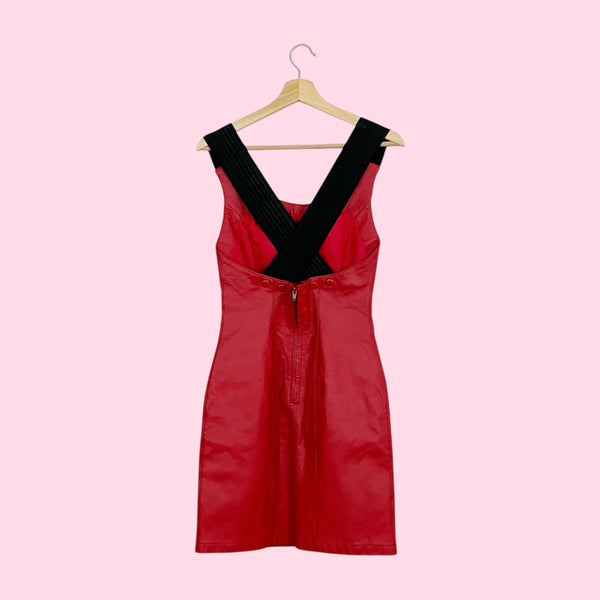 RED LEATHER MINI DRESS (2)
