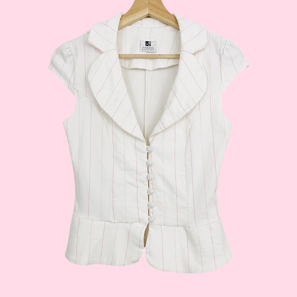 WHITE + PINK PINSTRIPE OFFICE TOP (S/M)