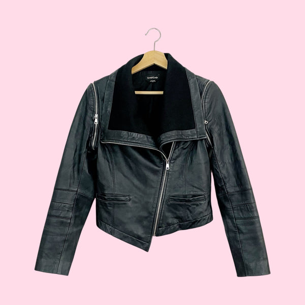 BEBE BLACK LEATHER MOTO JACKET (S)