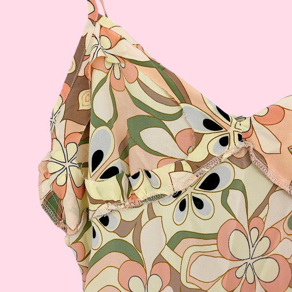 PSYCHEDELIC FLORAL PRINT MIDI DRESS (S)