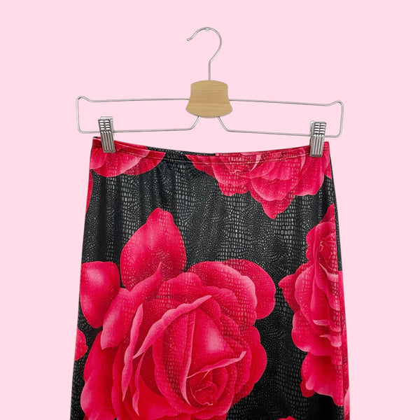 ROSE PRINT ASYMMETRICAL MIDI SKIRT (S)