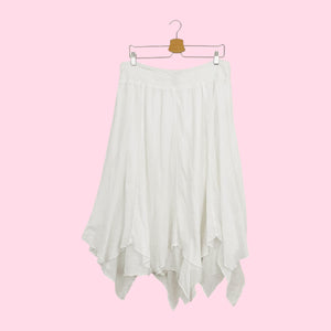 WHITE COTTON ASYMMETRICAL MIDI SKIRT (XL)