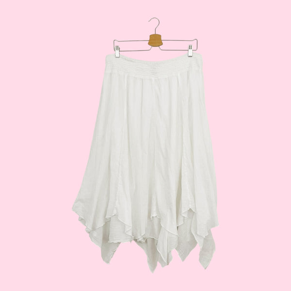 WHITE COTTON ASYMMETRICAL MIDI SKIRT (XL)