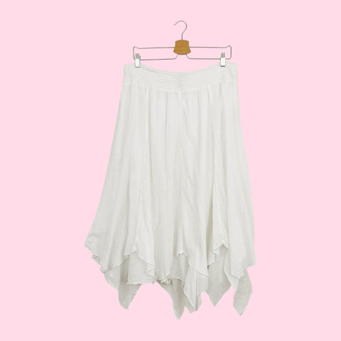 WHITE COTTON ASYMMETRICAL MIDI SKIRT (XL)