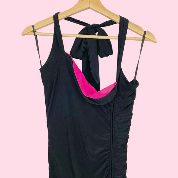 BLACK + PINK CINCHED HALTER MAXI DRESS (S)