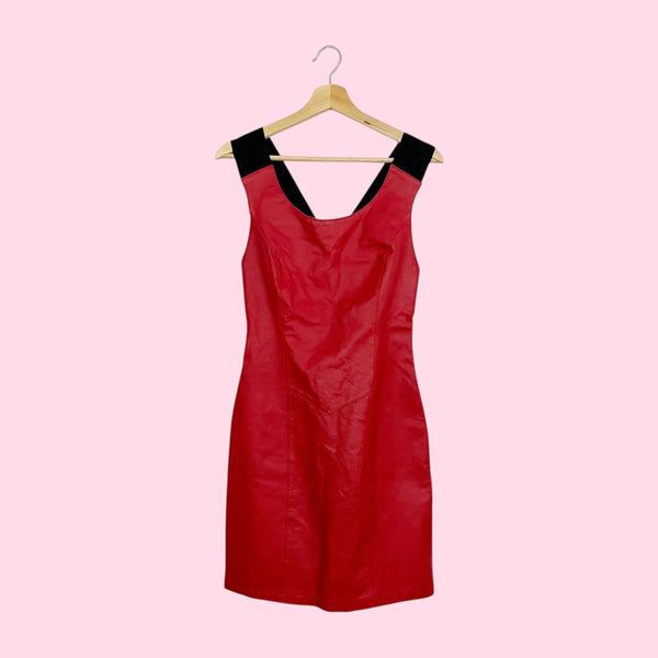 RED LEATHER MINI DRESS (2)