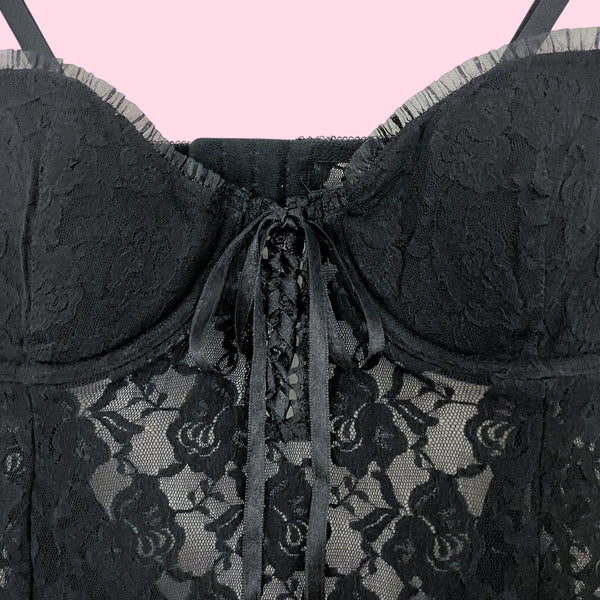 FREDERICK'S BLACK LACE BABYDOLL (M/L)