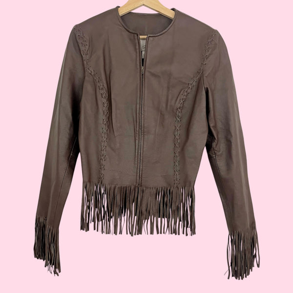Y2K BROWN FRINGE LEATHER JACKET (6/8)
