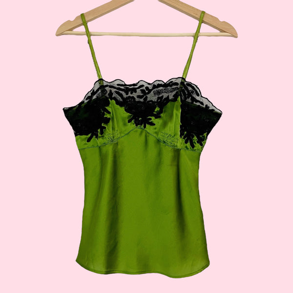 GREEN + BLACK SATIN TANK TOP (S)