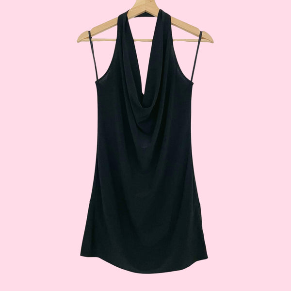 Y2K BLACK COWL NECK MINI DRESS (M/L)