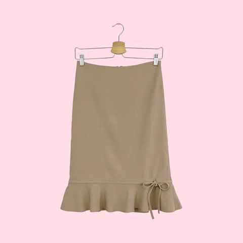 TAN RUFFLE HEM MIDI SKIRT (S)