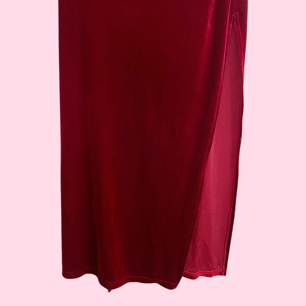 FREDERICK'S RED VELVET MAXI DRESS (XS)