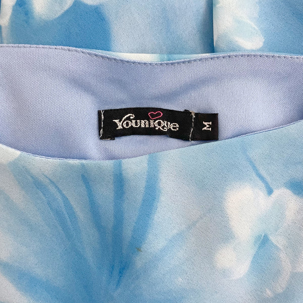 Y2K Blue Floral Asymmetrical Midi Dress (S/M)