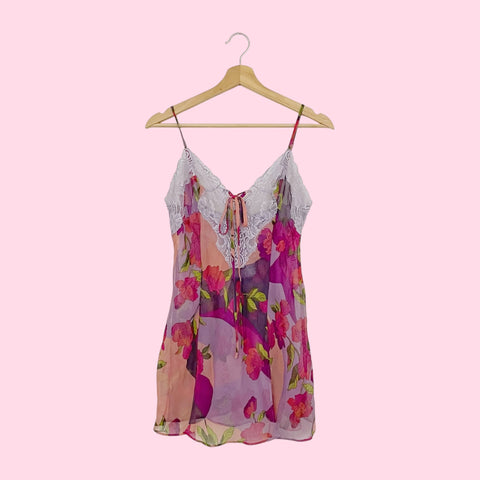 FREDERICK'S PURPLE FLORAL SHEER BABYDOLL (S)