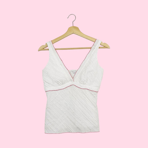 Y2K WHITE EYELET TANK TOP (S)