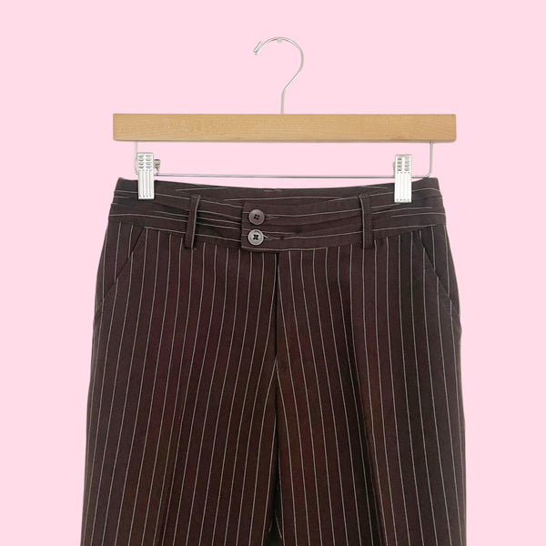 Y2K Brown Pinstripe Cuffed Capris (XS/S)
