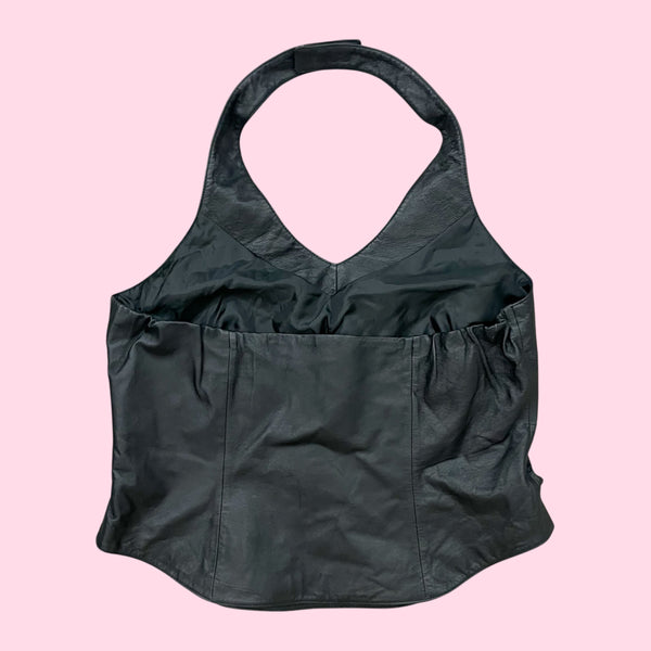 BLACK LEATHER HALTER TOP (18/20)
