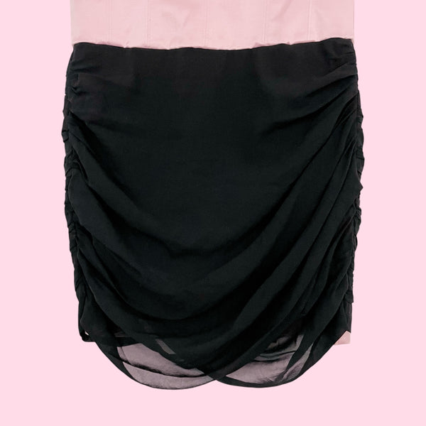 BEBE PINK + BLACK STRAPLESS PARTY DRESS (S)