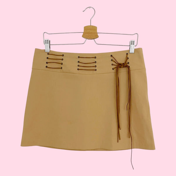 TAN MINI SKIRT W/ SUEDE FRINGE (L)