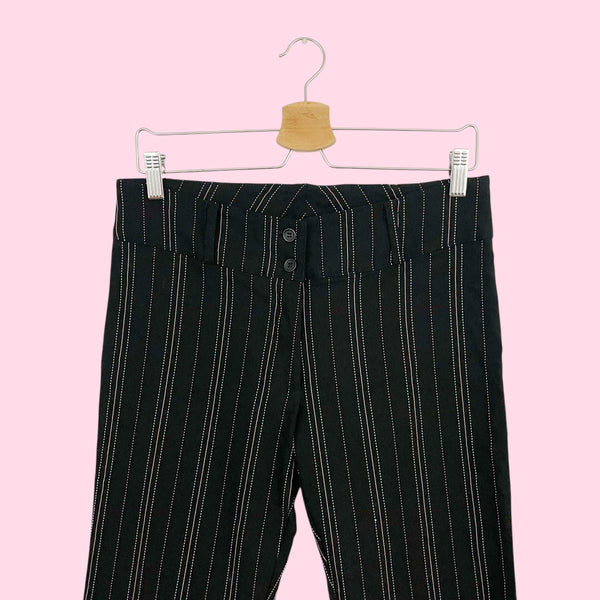 BLACK + PINK PINSTRIPE STRETCH OFFICE PANTS (L)