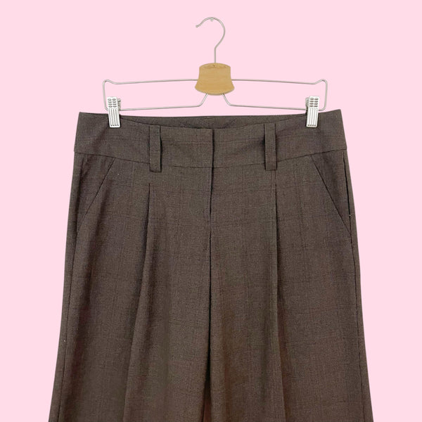 BROWN PLAID PLEATED LOW RISE WIDE LEG PANTS (8)