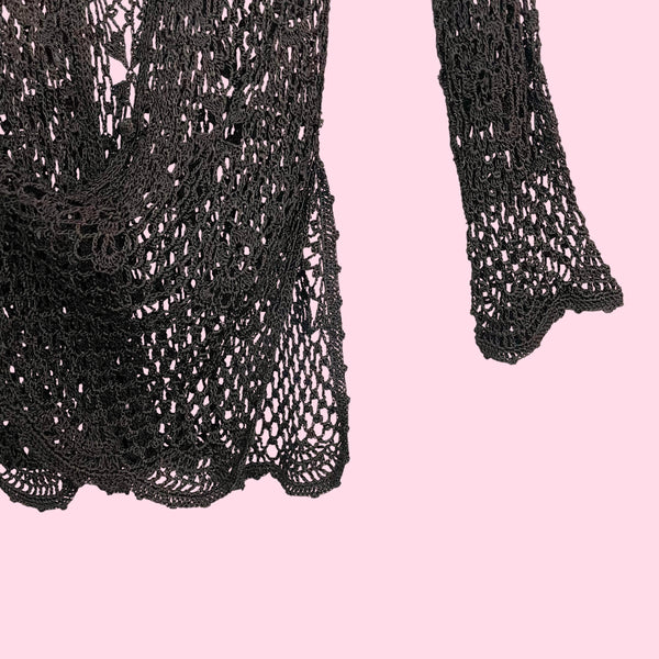 BROWN CROCHET LONG CARDIGAN (M)