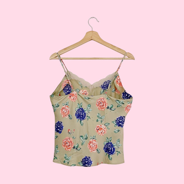 TAN FLORAL PRINT SILK TANK (M)