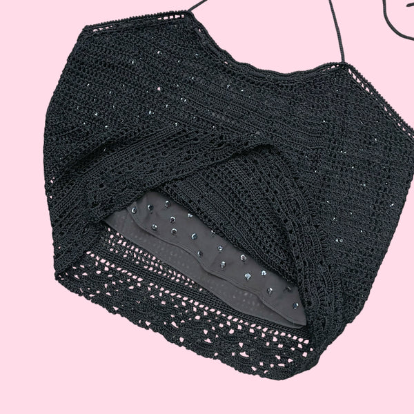 BLACK CROCHET HALTER TOP (L)