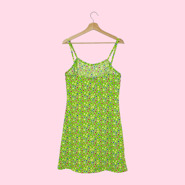 LIME FLORAL MINI DRESS (S)
