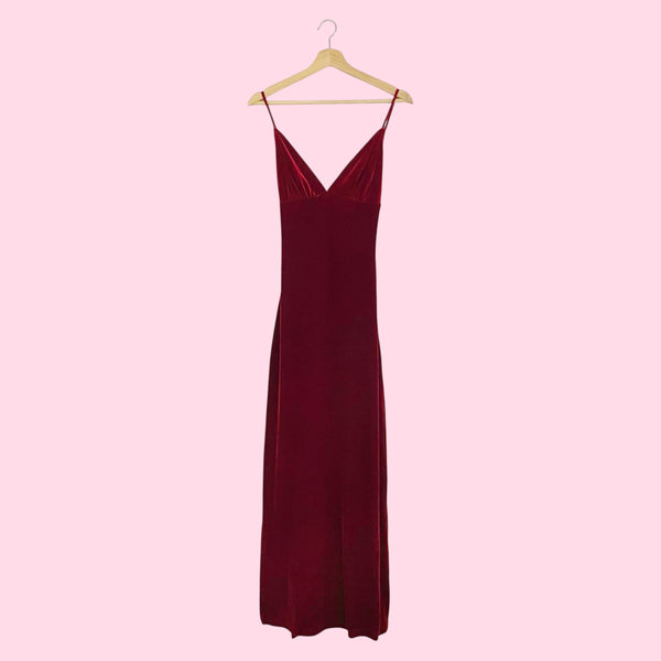 FREDERICK'S RED VELVET MAXI DRESS (XS)