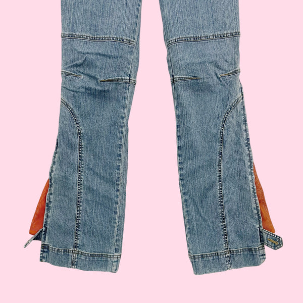 Y2K LOW RISE BOOTCUT JEANS W/ ORANGE MESH PANEL (7)
