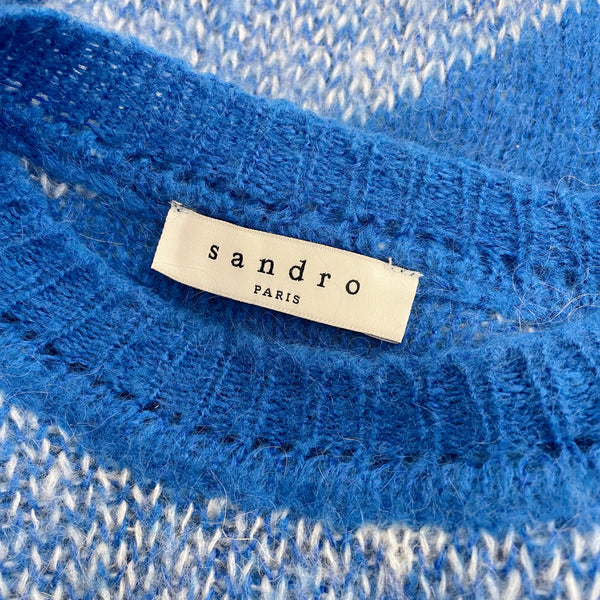 Sandro Blue + White Plaid Mohair Blend Sweater (M/L)
