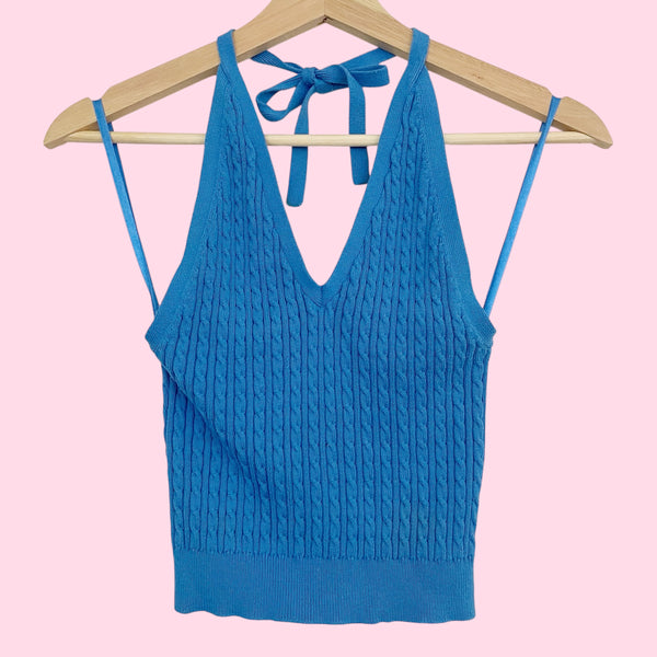 Ralph Lauren Blue Cable Knit Halter Tank (XS)