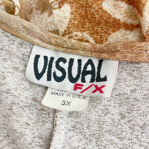 Y2K Tan Patchwork Mesh Asymmetrical Tie Back Top (3X)