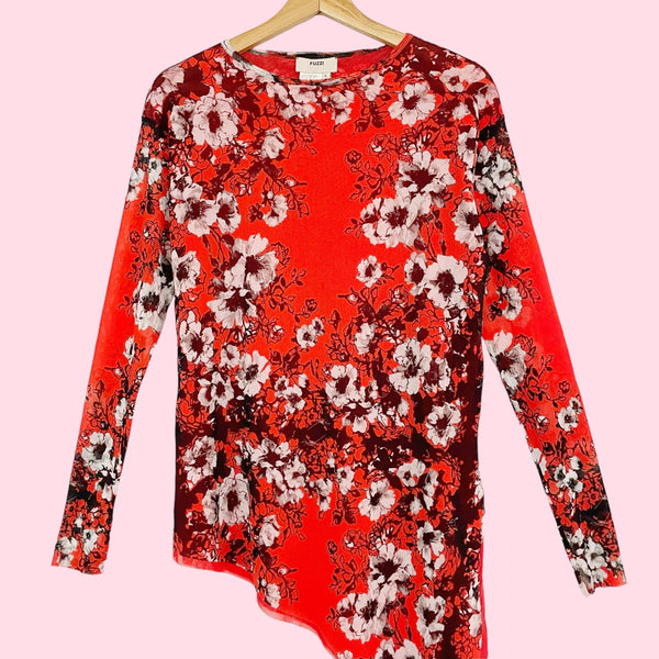 FUZZI FLORAL ASYMMETRICAL MESH TOP (L/XL)