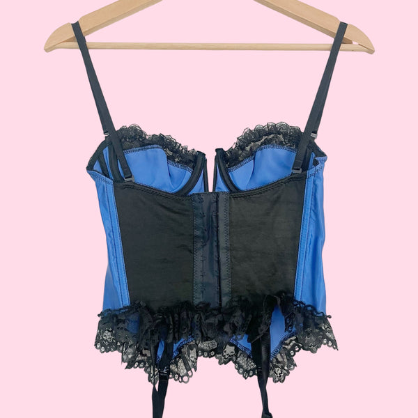 90s Frederick's Blue Satin + Lace Bustier (XS/S)