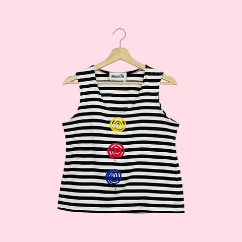 STRIPED EMBROIDERED SWIRL TANK TOP (L)