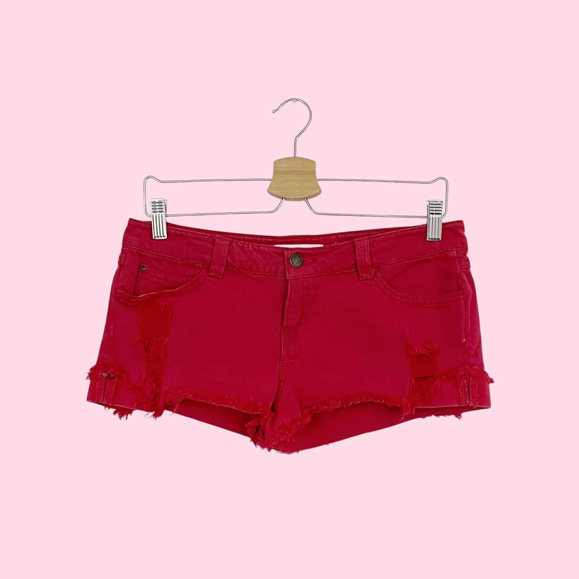 Y2K RED LOW RISE MICRO MINI SHORTS (28)