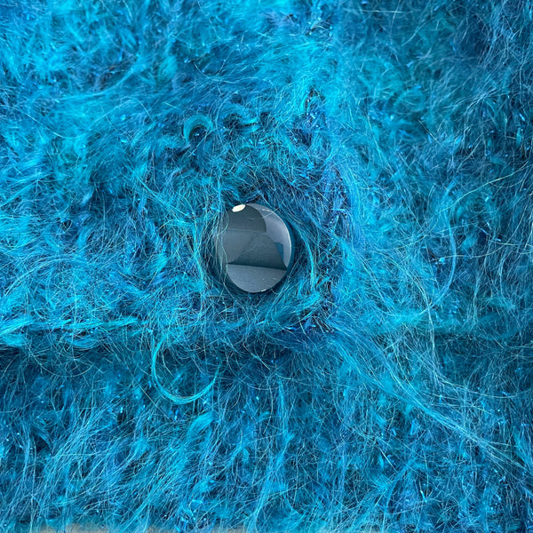 BLUE METALLIC MOHAIR CARDIGAN (M)