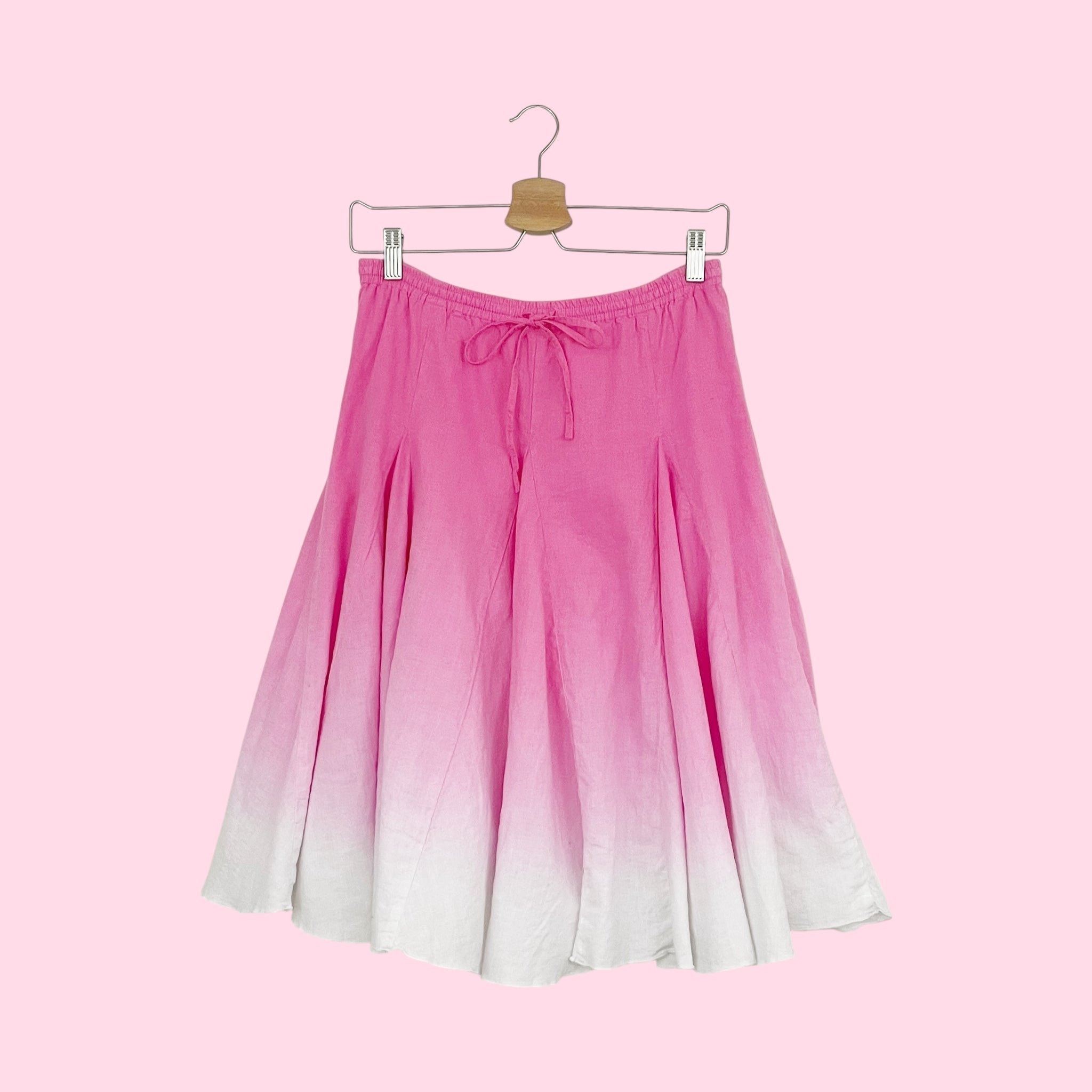 PINK + WHITE OMBRE LINEN MIDI SKIRT (XS/S)