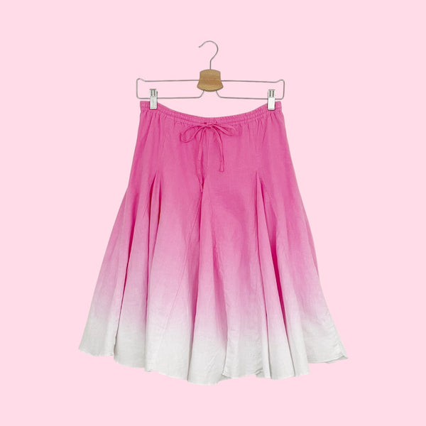 PINK + WHITE OMBRE LINEN MIDI SKIRT (XS/S)