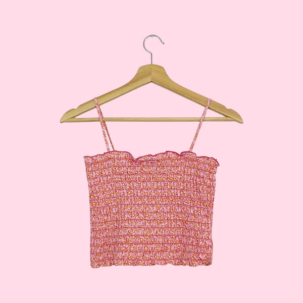 PINK FLORAL SMOCKED TANK TOP (S)