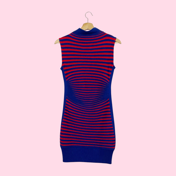 MISSONI BLUE + RED STRIPED KNIT DRESS (S)