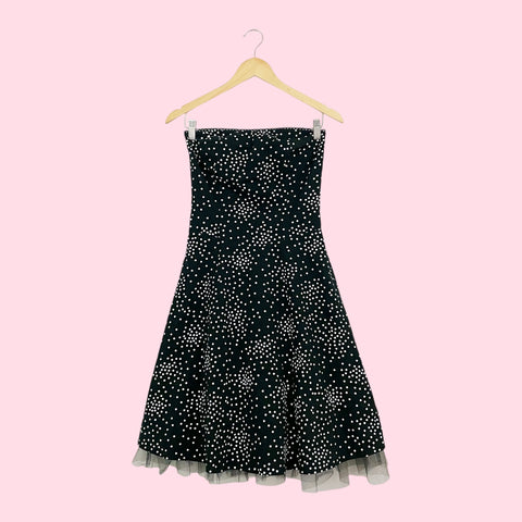 POLKA DOT STRAPLESS DRESS W/ TULLE UNDERLAYER (M)