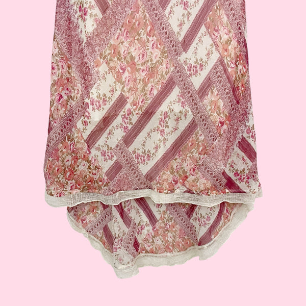 90S FLORAL PATCHWORK MIDI DRESS (L)