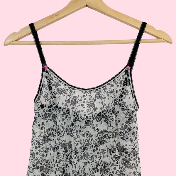 BLACK & WHITE FLORAL MESH SLIP DRESS (S)