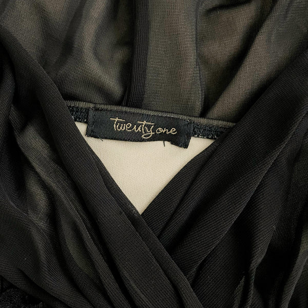 BLACK + TAN MESH LACE TRIM MIDI DRESS (S)